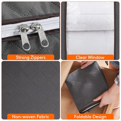 Lifewit 3 Pack 100L Clothes Storage Bins with Lids, Foldable Blanket Storage Bags with Zippers, Clear Window and Reinforced Handles, Closet and Organization for Clothing, Sweater, Comforter, Bedding - size: 100L