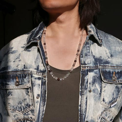 Simple Crystals and Stones Beaded Necklace Protection Balance Meditation Long Necklaces for Women and Men Amulet Jewelry - style: Green Phantom Quartz