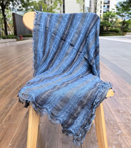 Artistic Retro Cotton And Linen Scarf, Plain Tie Dye Gradient Autumn And Winter New Soft Cotton Shawl - color: Blue