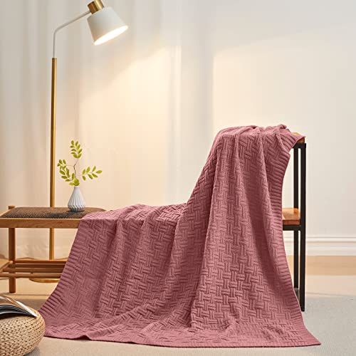 Aormenzy 50x60 Throw Blanket, Soft Cozy Acrylic Throw Blanket, Cable Knit Throw Blanket for Couch Sofa Bed, Champagne Pink - color: Champagne Pink