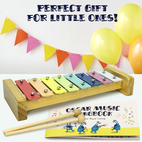 Musical Instruments Set - Montessori Wooden Toys for Toddlers 1-3 | Modern Boho Baby Xylophone with Songbook | Neutral Colors Percussion Instruments | Kids Preschool Educational - style: Xylophone