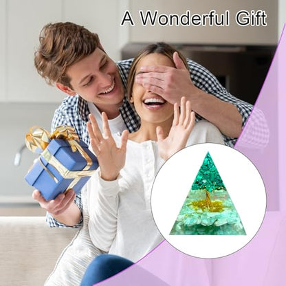 Tree of Life Orgone Pyramid,Natural Tianhe Stone&Malachite Orgonite Healing Crystals Pyramid,Crystal Stone Positive Reiki Energy Generator Collection Wealth Lucky Meditation Tool(6cm) - color: Green 2