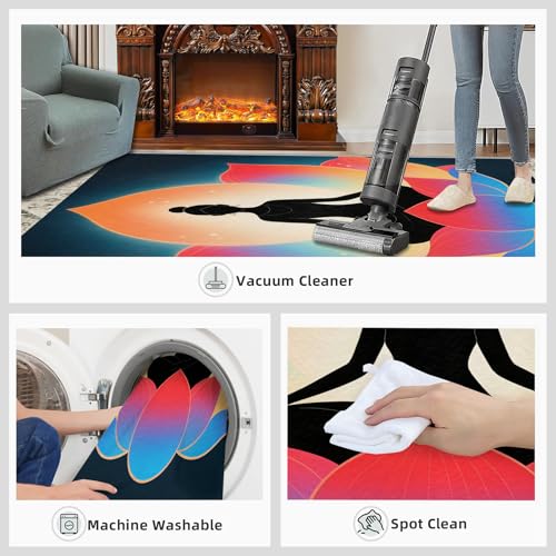 Yoga Rug, Abstract Lotus Rugs for Living Room, Meditation Washable Rugs for Bedroom, Low Pile & Non Slip, Indoor Carpet, 3x4 Area Rug & Home Decor
