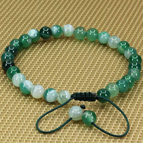 Angelstones Handmade Gemstone 6mm Round Beads Adjustable Braided Macrame Tassels Chakra Reiki Bracelets 7-9 inch Unisex - color: Green Banded Agate