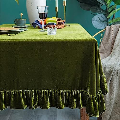 GLORY SEASON Velvet Tablecloth Luxurious Solid Rectangle Table Cloth,Oblong Retro Farmhouse Ruffle Tablecloths Washable Table Cover for Party Wedding Baby Shower Kitchen Dinning Tabletop Decoration - color: Olive Green, size: 102" x 60" (Rectangular)