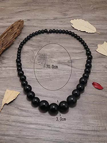 COLORFUL BLING Ethnic Natural Wood Beads Necklace for Men Women Africa Wooden Chain Chunky Strand Necklace Statement Hip Hop Jewelry - color: black 75cm