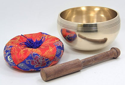 Tibetan Healing Singing Bowl With Silk Cushion and Leather Wrapped Mallet