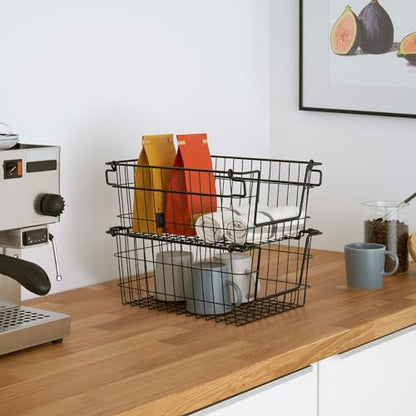 TRINITY 2-Pack Stackable Metal Wire Storage Baskets With Handles, Black, 11 Inches - color: Black, size: 11 Inches