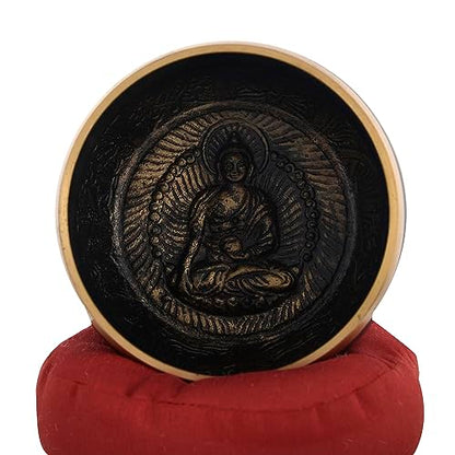 RAJRANG Tibetan Singing Bowl Set - Meditation Crystal Sound Bowl Hand Percussion Sound Effects Handcrafted for Healing and Mindfulness D-4" x H-7"
