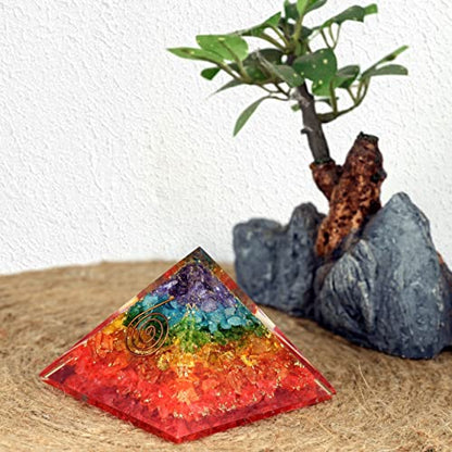 Orgone Pyramid of Success – 7 Chakra Orgonite Pyramid for Healing, Meditation, Stress Relief, Positive Energy & Chakra Balancing - color: 7 Chakra