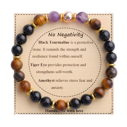 KSQS Healing Stone Bead Bracelet for Women, Natural Gemstones Balance Protection Bracelet, Spiritual Crystal Beads Bracelet Anxiety Relief with Meaning Card - style: No Negativity
