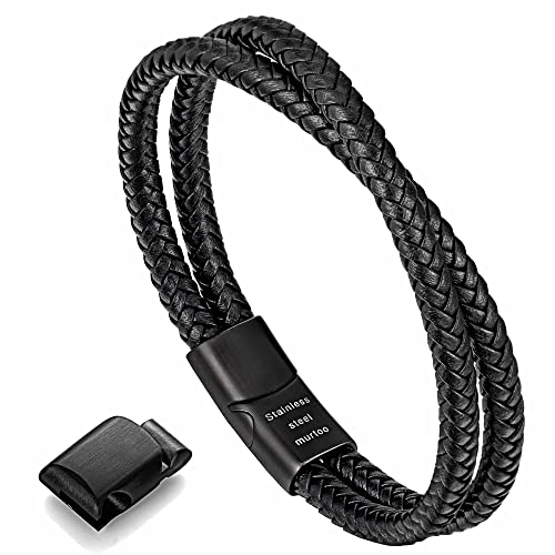 murtoo Mens Bracelet Leather Braided, Brown and Black Leather Bracelet for Men - color: Black, size: 8.46"