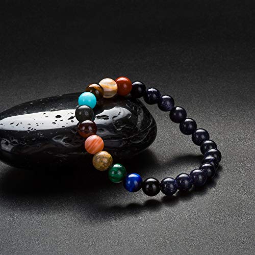 Fesciory Women Solar System Bracelet Universe Galaxy The Eight Planets Guardian Star Natural Stone Beads Bracelet Bangle Gifts - color: Blue Sandstone(Nine Planets)