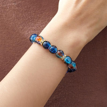 LANG XUAN Beaded Stretch Bracelets for Women Men Healing Crystal Stone Bracelet Bead Adjustable Unisex Gemstones Bracelets 10MM Weave Jewelry Gifts - color: 2pcs Blue brown