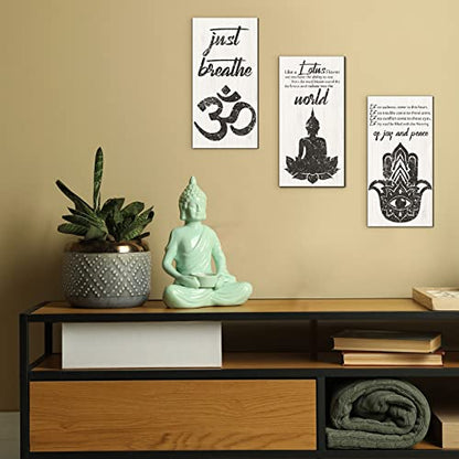 Blulu 3 Pcs Buddha Wall Art Spiritual Buddha Quotes Wall Decor Meditation Zen Wooden Hanging Sign Decor for Meditation Room Home Yoga Living Room Bedroom Office Buddhist Decorations