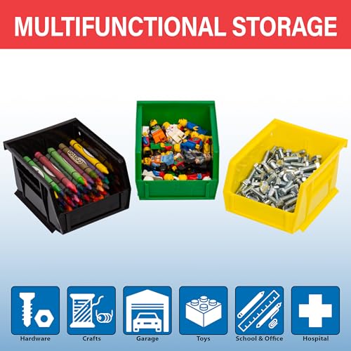Akro-Mils 30210 AkroBins Plastic Storage Bins, Space-Saving Stackable Bins for Garage, Pantry, Craft Organization, 5" x 4" x 3", Red, 24-Pack - color: Red