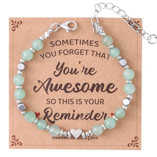 Birthday Bracelet: 6mm Natural Stone Healing Bracelet Inspirational Self-Care Gifts for Women, Mom, Daughter, Wife, Coworkers, Friend, Bestie, Granddaughter - color: Green