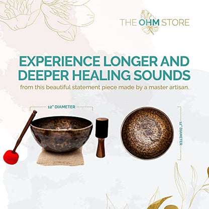 Large Tibetan Singing Bowl Set by Ohm Store — Jupiter Pure Bronze Meditation Sound Bowl 12 Inches, 2 Mallets and a Cushion — Sound Bath Instrument to Enhance Yoga, Prayer, Chakra Healing, and Mindset - color: Jupiter