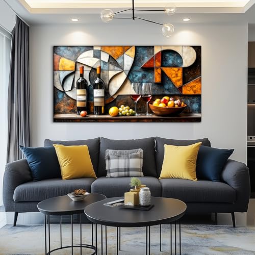 WLWBINTING Large Abstract Wall Art Kitchen Wall Decor Vintage Wall Art Texture Picture Canvas Prints Artwork still life wall art For Dinning Room Bar Living Room Wine Glass Painting Home Decoration - color: Abstract Wine Glass And Fruit Painting, size: 58