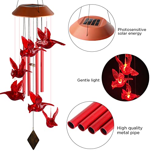 Cardinal Wind Chime, Solar Sound Windchime, Wind-Chime Outdoor, Garden Decor, Yard Decor, Gifts for Women, Mom Gifts, Gardengifts, Grandma Gift