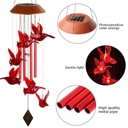 Cardinal Wind Chime, Solar Sound Windchime, Wind-Chime Outdoor, Garden Decor, Yard Decor, Gifts for Women, Mom Gifts, Gardengifts, Grandma Gift