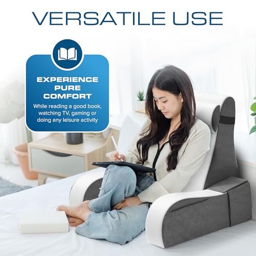 Kolbs Bed Wedge Pillow for Sleep Apnea, Acid Reflux, and Back Pain Relief, with Chic Jacquard Cover - Headboard Wedges for Sleeping (19" Wedge Reading - Grey) - size: 19" Wedge Reading - Grey