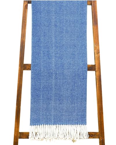 Cotton Acrylic Adirondack Herringbone Woven Throw - Throw Blanket - Lightweight, Luxury Cashmere - color: Harbor Blue