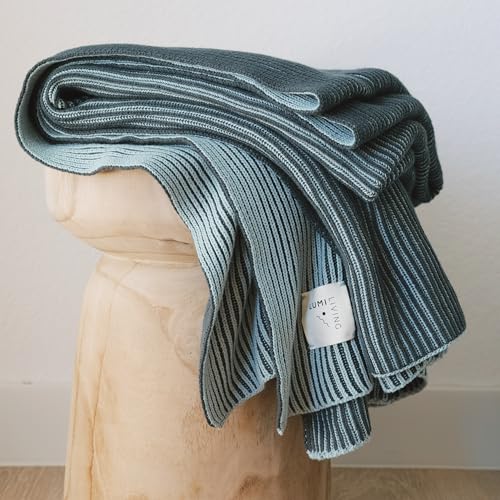 100% Cotton Two Toned Rib Knit Throw Blanket (50x60 Sacramento Green & Mint Blue)