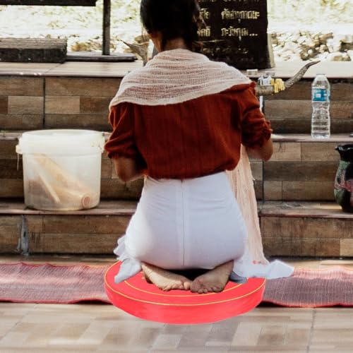 Meditation Cushion Floor Pillow Buckwheat Bolster Crimson Floral Worship Mat Thick Small Sitting Cushion for Zen Meditation and Prayer