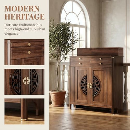 Personal Shrine Altar Table, Solid Wood Frame Buddhist Altar Cabinet, Meditation Prayer Table with Drawer (Brown, 118cm/46.6in) - size: 118cm/46.6in