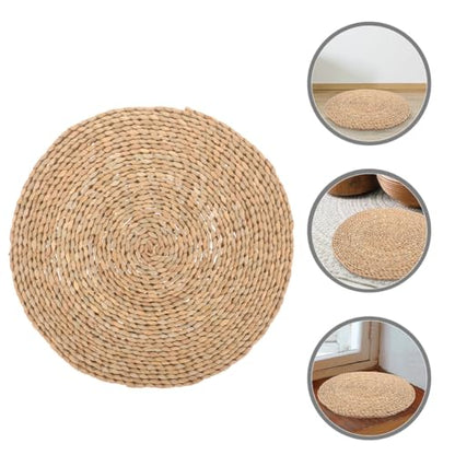 ERINGOGO Woven Yoga Meditation Pad Floor Cushion 20x20cm Dark Straw Root Braided Sitting Mat for Home Meditation and Zen Practice