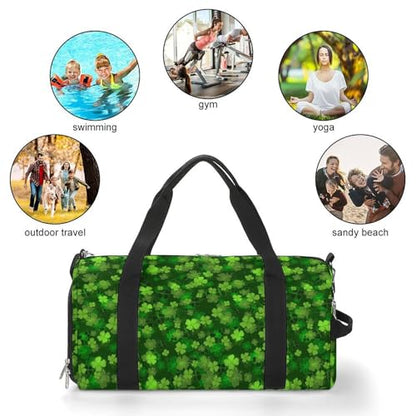 St Patricks Day Green Shamrock Clover Leaf Grass Large Capacity Portable Fitness Bag, Easy to Carry - color: St patricks day green Shamrock clover leaf gr