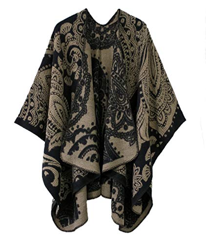Urban CoCo Women's Color Block Shawl Wrap Open Front Poncho Cape - color: Series 23-black