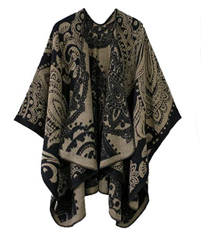 Urban CoCo Women's Color Block Shawl Wrap Open Front Poncho Cape - color: Series 23-black