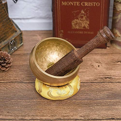 8cm Hand Hammer Tibetan Singing Bowl Meditation Yoga Gift Wooden Mat Home Decoration Crafts