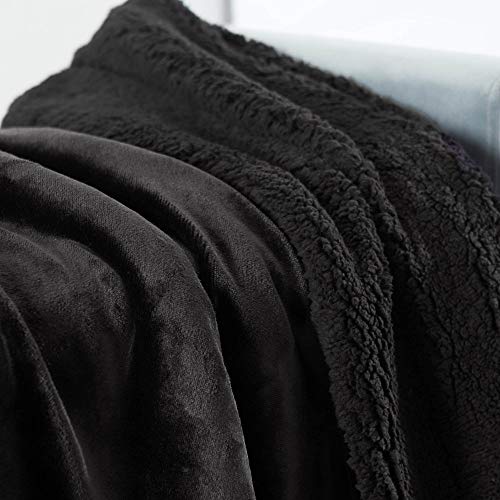 Sherpa Throw Blanket Super Soft Reversible Ultra Luxurious Plush Blanket, 50 x 60 inches, Black/Black - color: Black / Black, size: Throw (50" x 60")