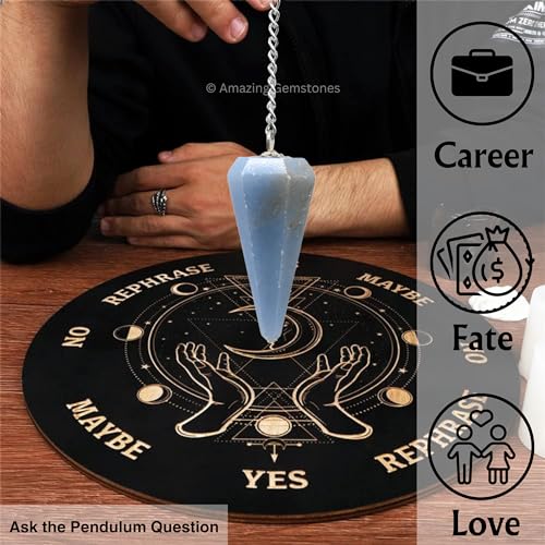 Amazing Gemstone Angelite Crystal Pendulum for Divination - Certified Dowsing Crystals and Healing Stones for Chakra Balancing and Meditation - Enhance Reiki Spiritual Growth - color: Angelite
