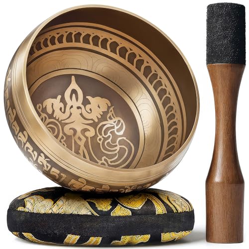 Silent Mind Tibetan Singing Bowl Set – Easy to Play & Beginner Friendly Meditation Bowl with Cushion & Mallet | Stress Relief & Mindfulness | Gift-Ready - color: Gold, size: Without Case