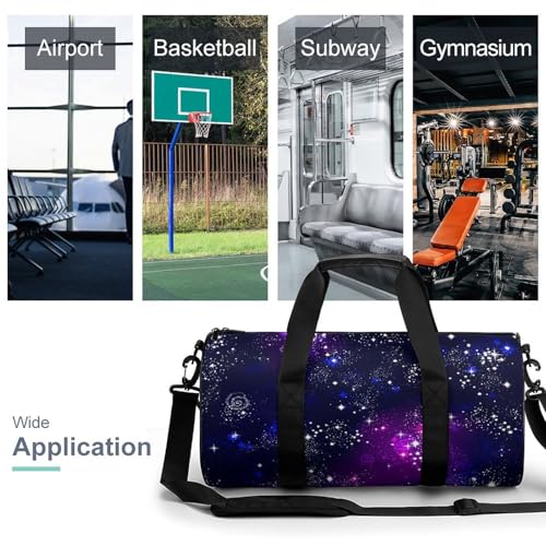 Space Galaxy Constellation Zodiac Star Purple Blue Cylindrical Portable Fitness Bag, Large Capacity Handbag - color: Space Galaxy constellation zodiac star purple