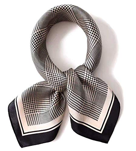 ANDANTINO 100% Mulberry Silk Square Scarf for Hair-25.6" X25.6'' Women Men Natural Silk Neckerchief Digital Printed Headscarf - color: Earth Tone-check