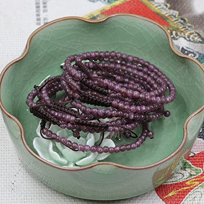 Keleny Natural Gemtones 4mm Round Beads Crystal Adjustable Braided Macrame Tassels Bracelets Unisex - color: Purple Lepidolite Lithium Mica