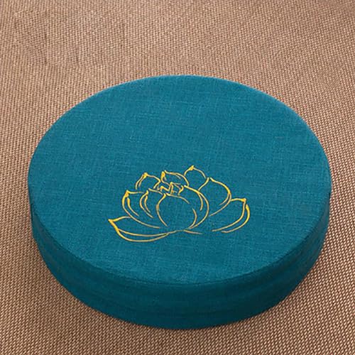 Rengue Meditation Cushion, Round Hard Foam Cotton Linen Detachable Washable Floor Pillow Mat for Yoga Zen Practice, with Comfortable Support for Living Room Tatami Office (Lake Blue)