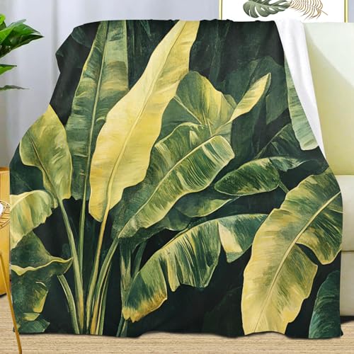 Banana Leaf Blanket King Size, Tropical Leaves Fleece Throw Blanket for Couch Bed Sofa, Rainforest Plant Blankets and Throws, Super Soft Cozy Plush Flannel Blanket, 108x90, Decor & Gift - color: Banana Leaf#77, size: King (108"x90")