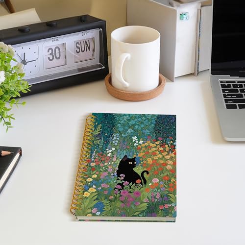 Wildflower Black Cat Spiral Notebook, Black Cat Gifts Journal, Cats Lovers Mom Lady Gifts Journal Notebook, 5.5x8.3 Inch - color: Style02