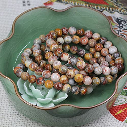 Keleny Gem Semi Precious Gemstones 8mm Natural Quartzite Stone Round Beads Rock Crystal Jasper Stretch Bracelet 7 Inch Unisex - color: Red Crazy Agate