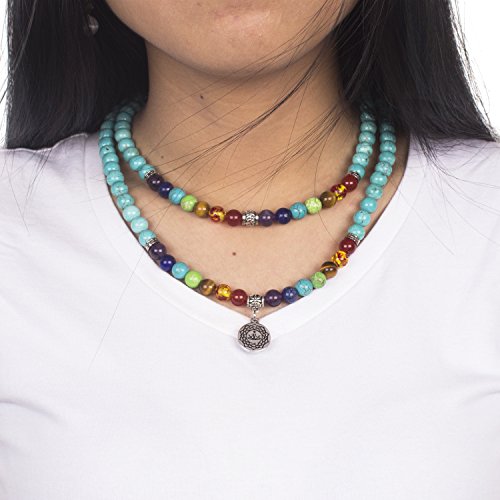 108 Mala Beads Necklace 7 Chakra Tree of Life Pendant Prayer Buddha Bracelets Healing Stone Yoga Men Women Jewelry - color: Turquoise-OM-Buddha-8MM