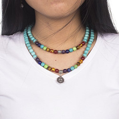 108 Mala Beads Necklace 7 Chakra Tree of Life Pendant Prayer Buddha Bracelets Healing Stone Yoga Men Women Jewelry - color: Turquoise-OM-Buddha-8MM