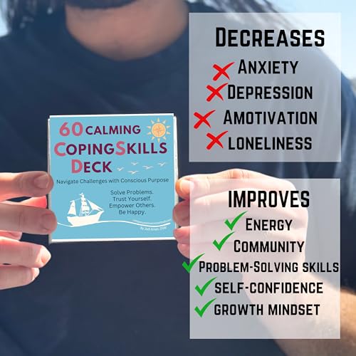 60 Calming Coping Skills Card Deck, Therapeutic Tools for Anxiety, Anger, Depression | Become Empowered During Real-Life Obstacles | DBT Skills for Personal Reflection, Family & School Activities