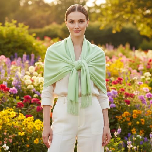 Peach Couture Women’s Pashmina Shawl Wrap – Warm Long Large Scarf for Evening Dress, Bridesmaid, Wedding & Bridal Wear - color: Baby Green