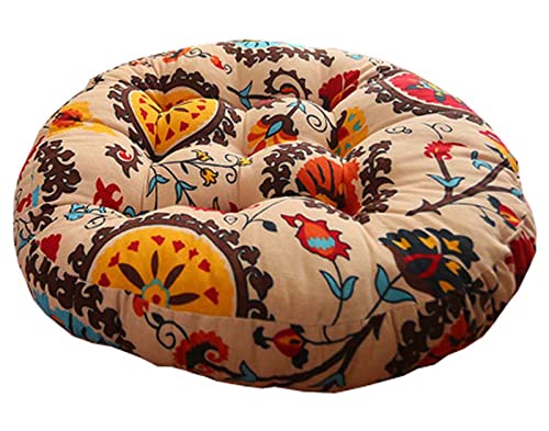 ZEALMAX Retro Round Thick Floor Pillow Cushion, Indoor Outdoor Cotton Linen Futon Seat Cushion